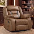 EBELLO brown faux leather manual recliner chair, footrest extended