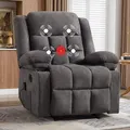 EBELLO grey fabric manual recliner chair with massage and lumbar heating