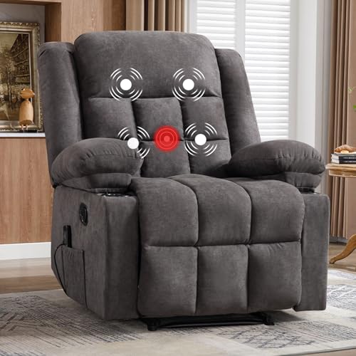 EBELLO grey fabric manual recliner chair with massage and lumbar heating