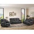 EBELLO black faux leather manual recliner set with a chair, loveseat and three-seat sofa